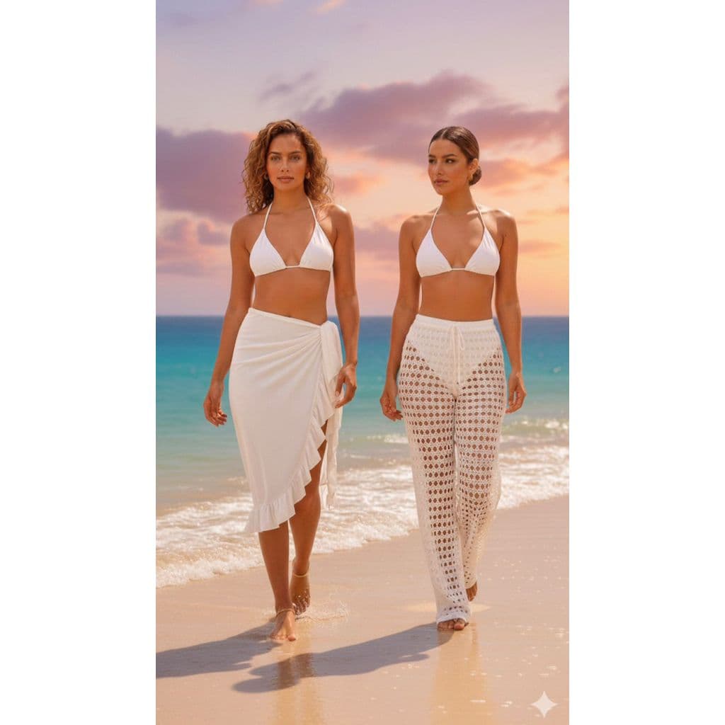 KIT C/2 Peças Saída de Praia Pareô + Calça Tricot Feminino Verão Praia Piscina Luxo Resort