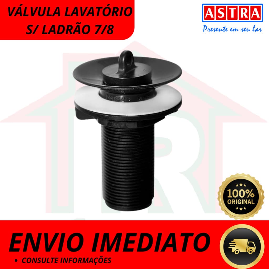 Válvula de Lavatório Pia 7/8 PVC Preto s/ Ladrao Astra