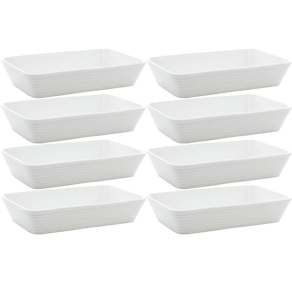 8 Travessas Refratárias de Porcelana Branca 29x20x5cm Restaurantes Buffet Línea Lyor Servir