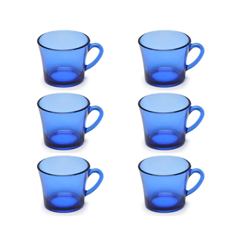 JOGO 6 XICARA CHA CAFE VIDRO AZUL 200 ML MODELO SINO SEM PIRES