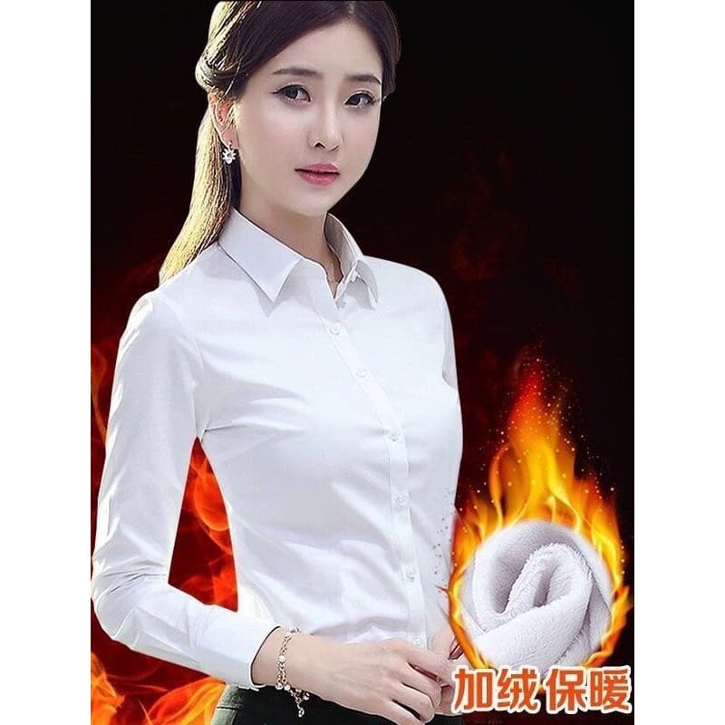 Novo estilo de lã-velo camisa branca feminina outono inverno profissional topos tamanho grande moda macacão de trabalho