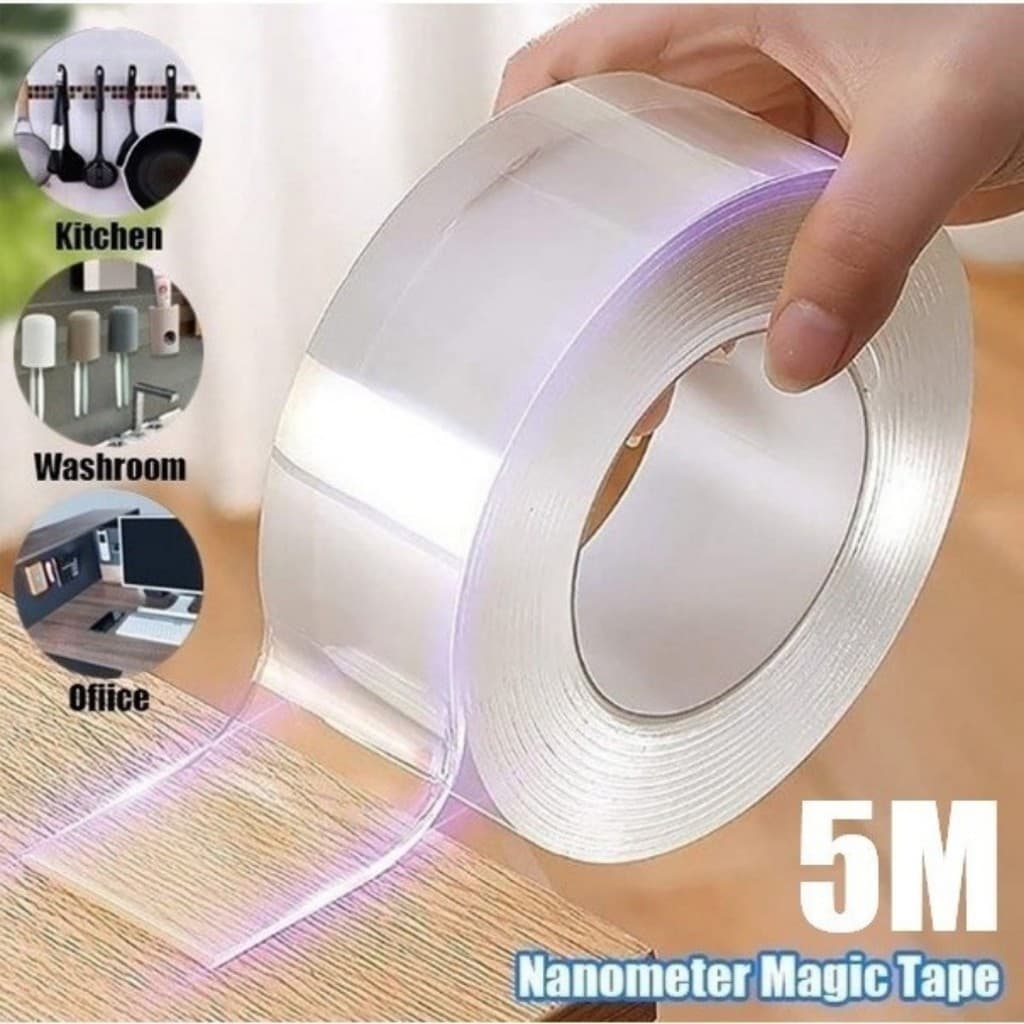 Fita Dupla Face 5m Extra Forte Transparente Gel Silicone Mágica Adesiva Cola na Parede Móvel Porta Multiuso Fixação