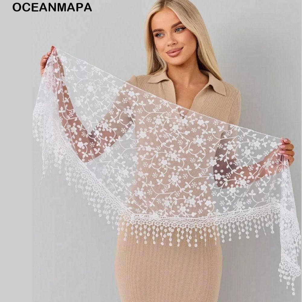Lenço Triangular De Renda OCEANMAPA , Faixa De Cabeça De Véu Bordado Com Estampa Floral , Fina E Respirável