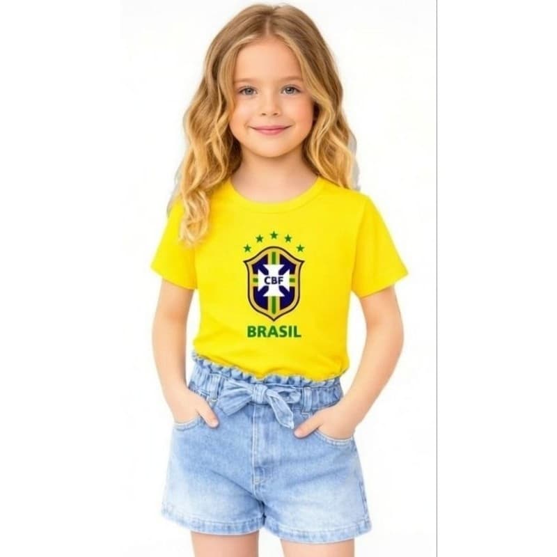 Camiseta Brasil da Copa Em algodão Infantil  2 ao 14