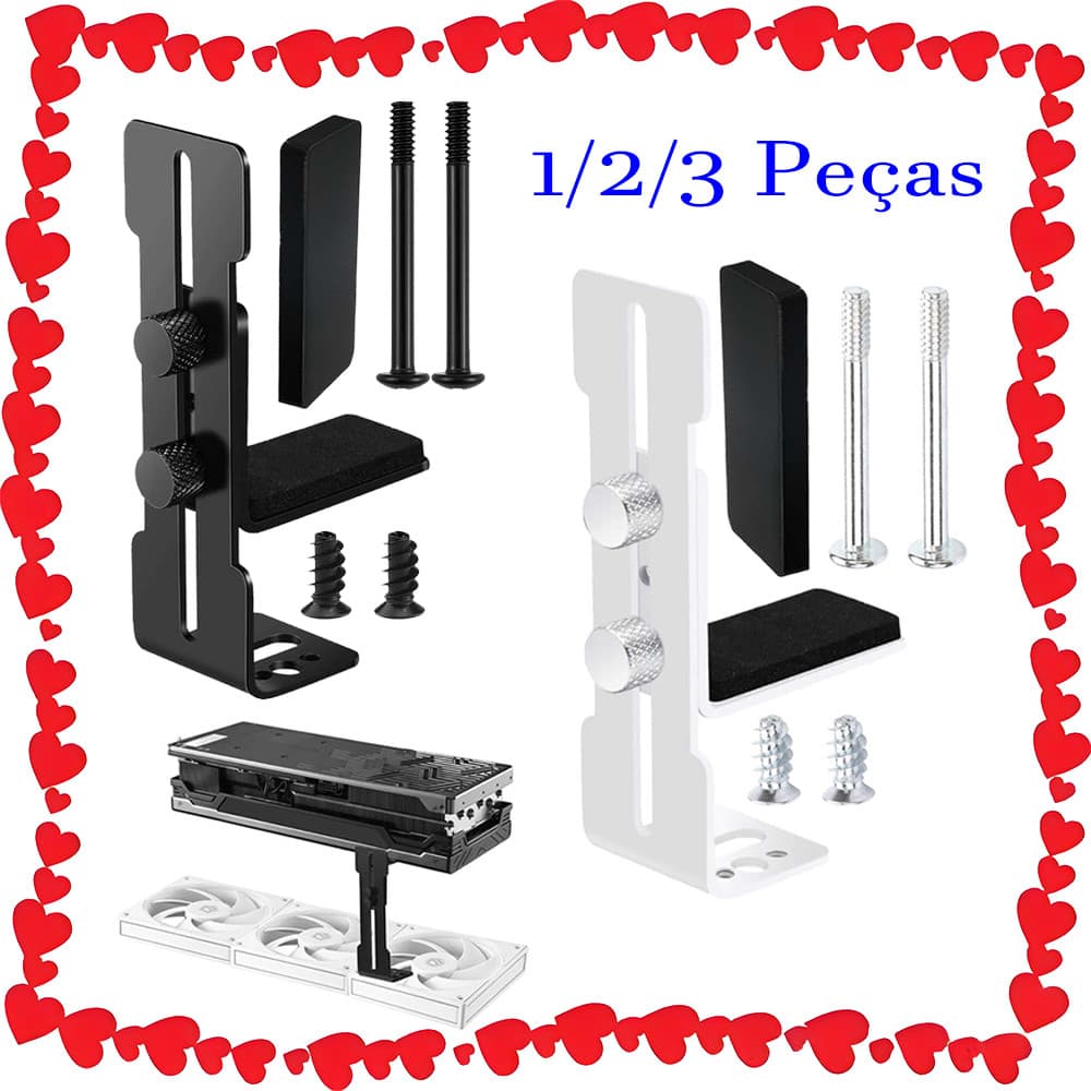 1/2/3 Peças Suporte de placa gráfica, suporte de GPU com parafusos e esponja ajustável GPU suporte anti-queda