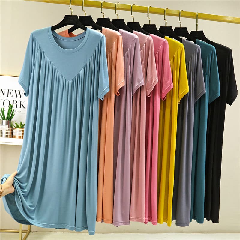 Modal vestido solto feminino verão camisola fina tamanho grande mais gordura mais gordura mm exterior Wear plissado A li