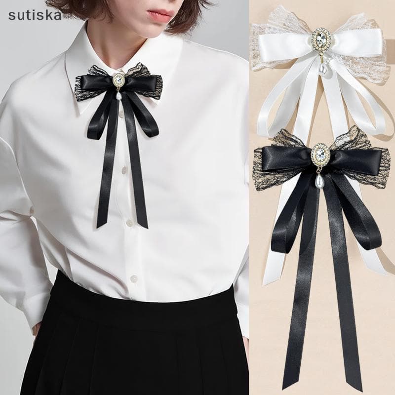 sutiska Nova Bla Gravata Borboleta Camisa Colarinho Pinos De Cristal Bowknot Fita Broches Para Festa De Casamento Femini