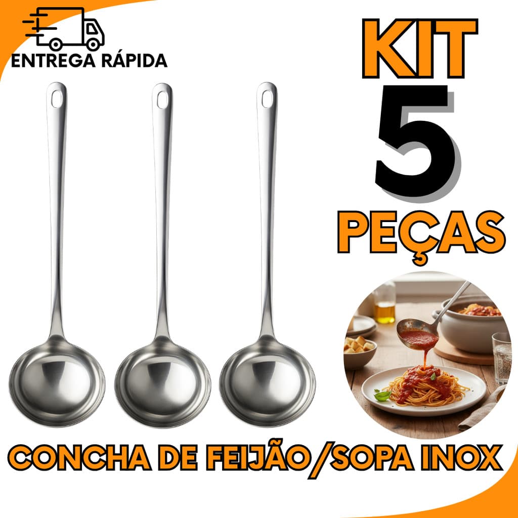 Kit 5 3 ou 1 Concha Inox para Servir Feijao Sopa e Caldos Utensilio Cozinha Pratico