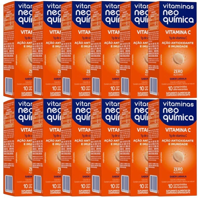 Kit 12 Vitamina C 1g Efervescente 10 Comprimidos Sabor Laranja - Neo Química
