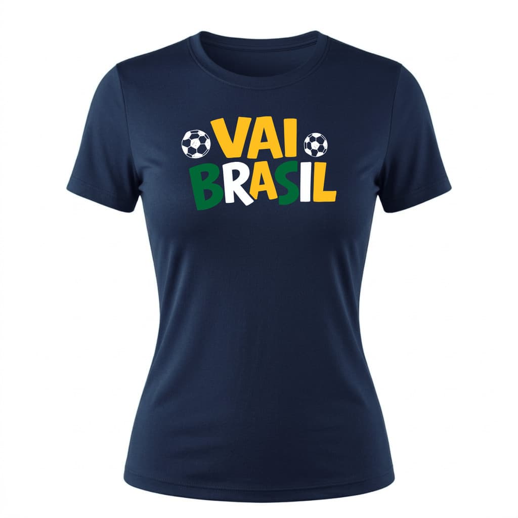 Camiseta Dryfit Estampa Vai Brasil Feminina Manga Curta Proteção UV Térmica Segunda Pele Corrida
