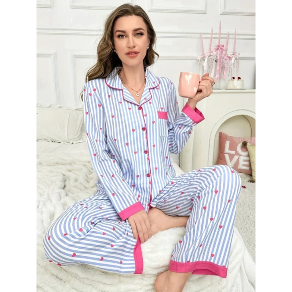 Conjunto de pijama feminino com calças de manga comprida e cardigã | Primavera outono fino macio ceroso conjunto de duas