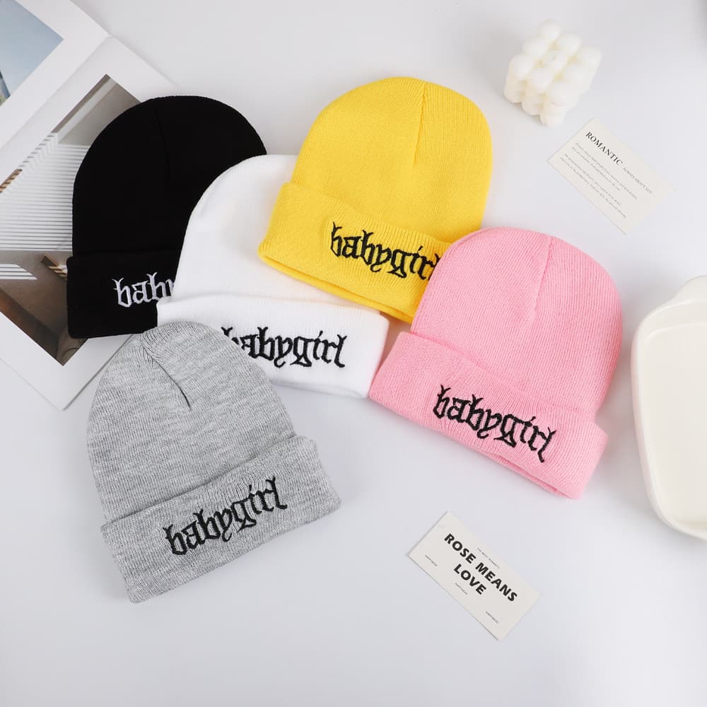 Babygirl chapéu de malha bordado inverno quente pulôver All-Match Hip-Hop chapéu ao ar livre lã quente chapéu frio