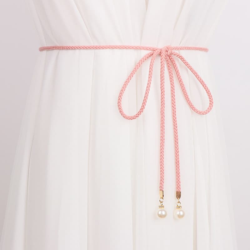 Novo estilo étnico artesanal cinto decorativo feminino fino pérola All-Match vestido moda simples tecido cintura corrent