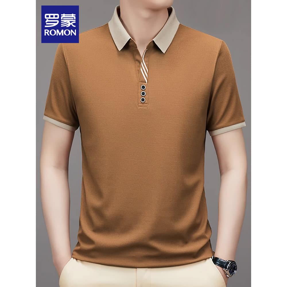 Lomon camiseta de manga curta masculina Slim-Fit simples lapela topo 2026 verão novo estilo negócios Casual camisa Polo