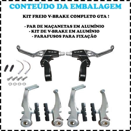 KIT Jogo De Freio V-Brake Bike Completo Gta Alumínio Polido + MANETE
