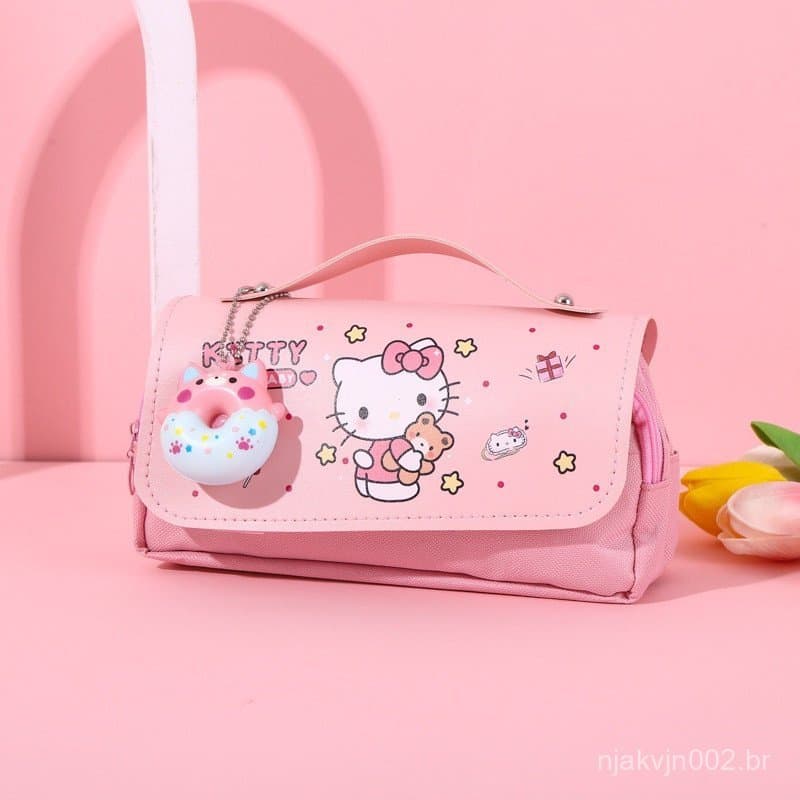 Caixa de Papelaria Kawaii Sanrio Hello Kitty Kuromi Pochacco para Estudantes Estojo de Lápis de Dupla Capacidade para Cr