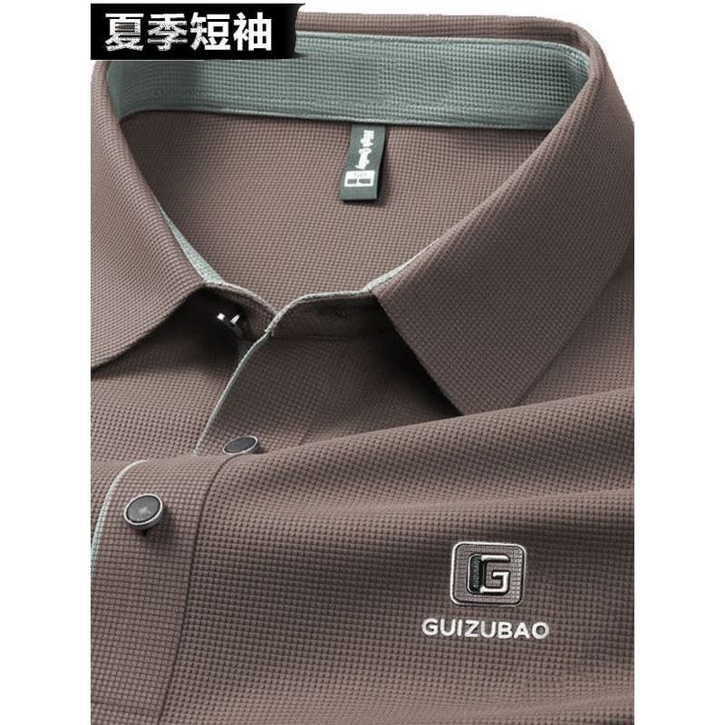 Verão masculino gelo seda manga curta camisa Polo juventude negócios Casual lapela estiramento Anti-rugas fino respiráve