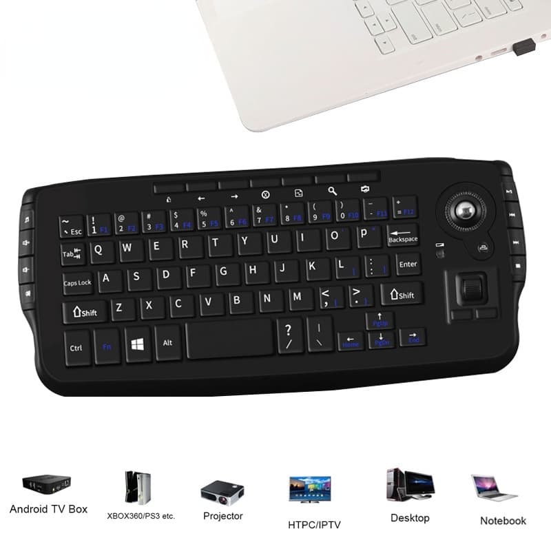 Teclado Sem Fio Função 2.4G Multimídia Mini Ergonômico Multifuncional Backlight Com Trackball Mouse Scroll Wheel Control