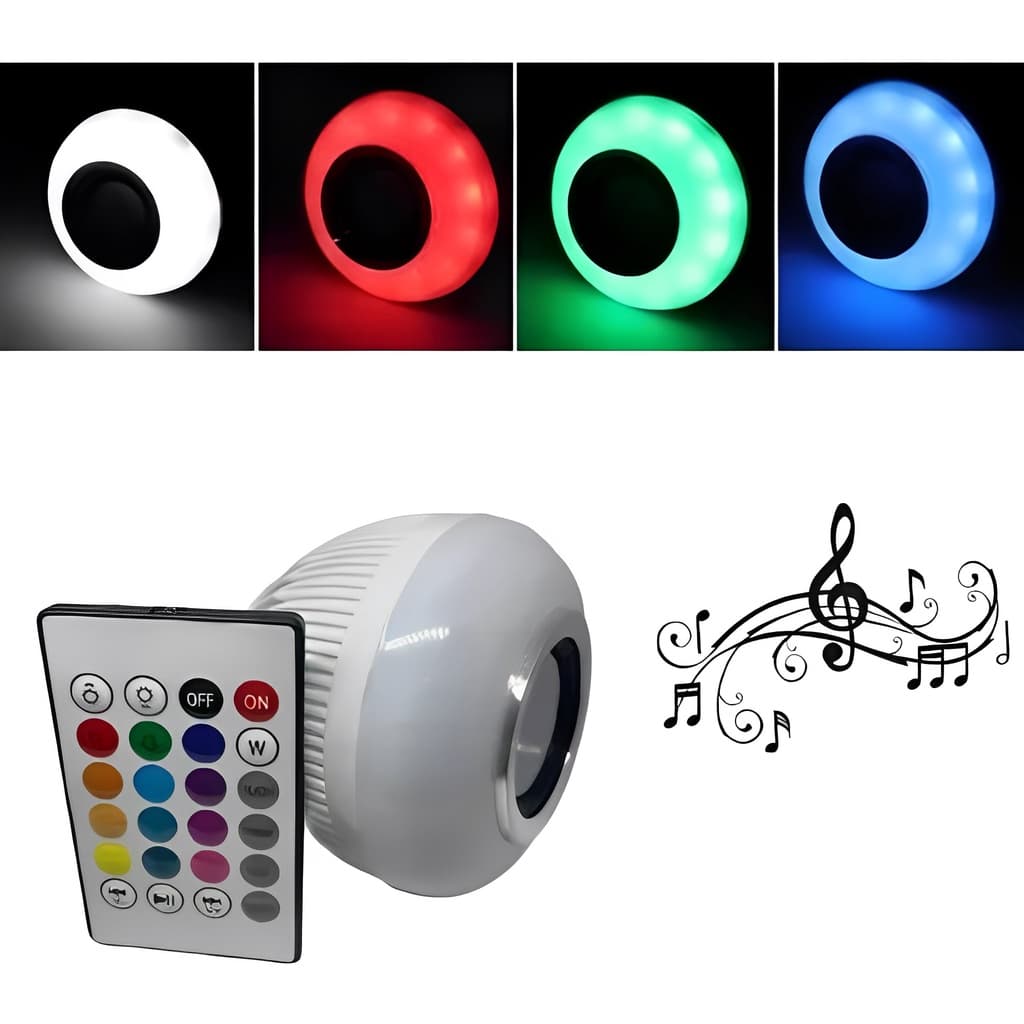 Lâmpada LED Bluetooth 12w RGB Music Caixa de Som com Controle: Ilumine e Divirta-se!