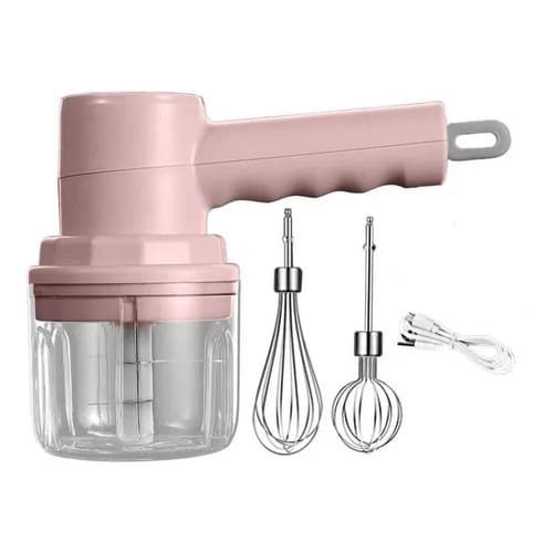 Batedeira Elétrica Portátil Rosa Mixer De Mão 3 em 1 Recarregável!