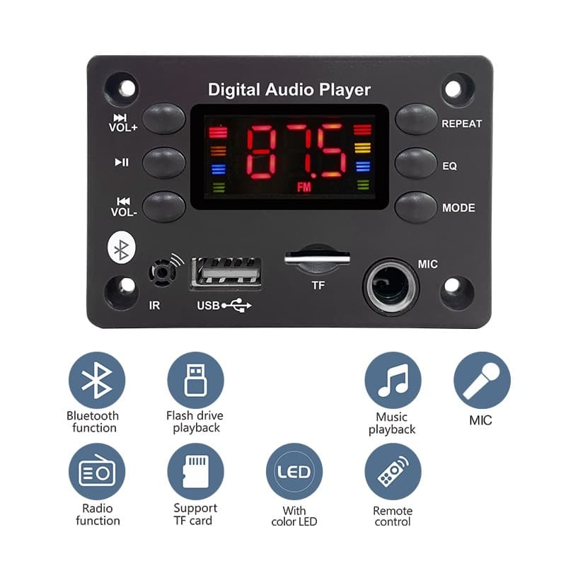 Placa DC 5V 12V Bluetooth 5.0 MP3 WMA WAV APE , Áudio De Carro Mãos-Livres USB TF Rádio FM Alto-Falante Reprodutor De Mú