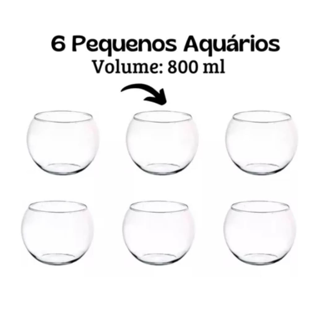 Kit 6 Vaso Aquário 800 Ml De Vidro Redondo Pequeno Mini 10x12cm