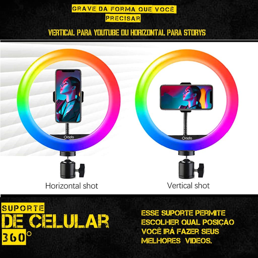 Ring Light RGB 12 Profissional com Tripé de 2,1m: Ilumine seu Mundo com Cores!