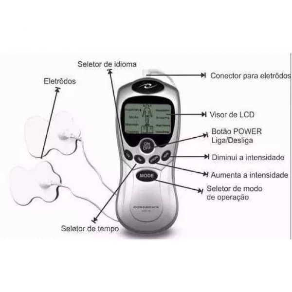 MASSAGEADOR ELÉTRICO TERAPIA DIGITAL LCD COM PULSO ELÉTRICO ESTIMULADOR (4 ELETRODOS)