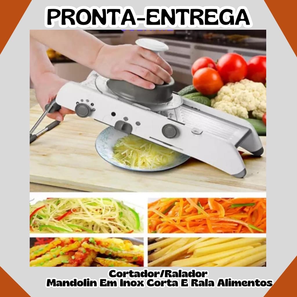 Cortador/Ralador Mandolin Em Inox Corta e Rala Alimentos