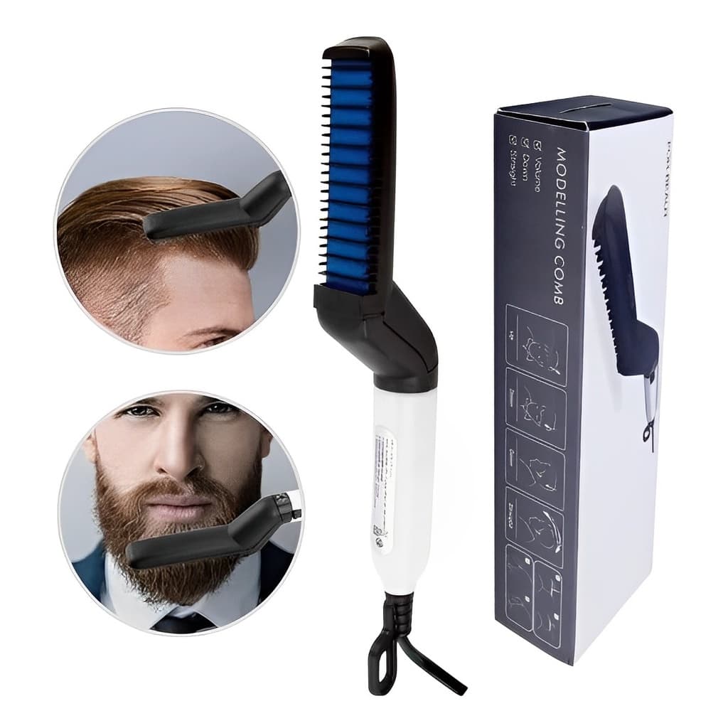 Alisador Modelador Barba e Cabelo Masculino: Prancha, Chapinha e Pente em 1 Produto! Chapinha Pente Alisador Modelador Barba Cabelo Masculino