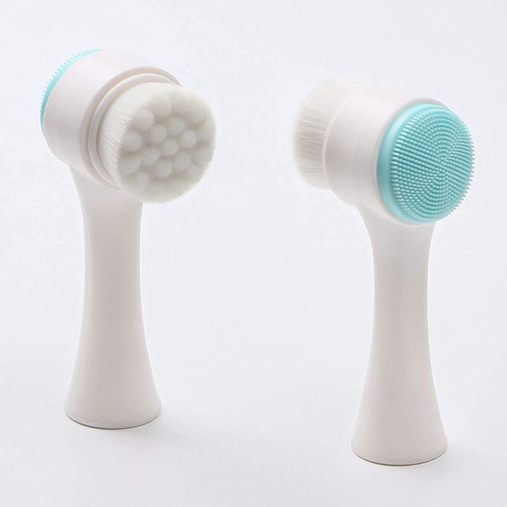 Escova de Limpeza Facial 2 Em 1 Com Cerdas Macias Esponja de Massagem Dupla Face