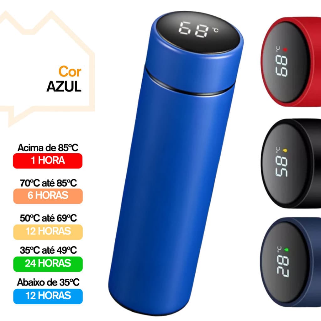 Normal - Garrafa Térmica com LED e Termômetro (500ml) - Azul