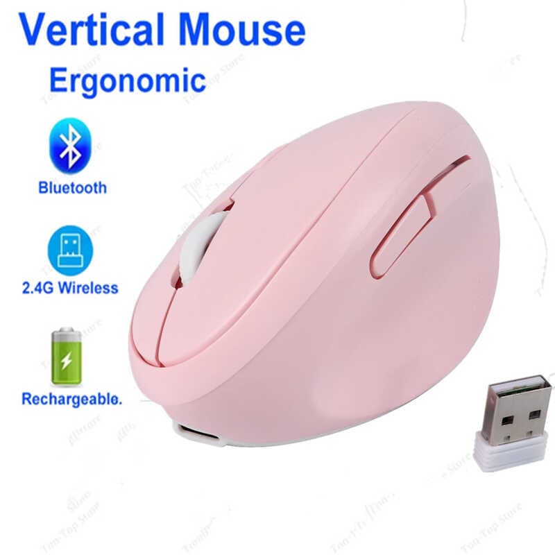 Mouse Vertical Bluetooth 2.4Ghz Sem Fio Capacidade De Carregamento De Modo Duplo Design De Reto Para Laptop