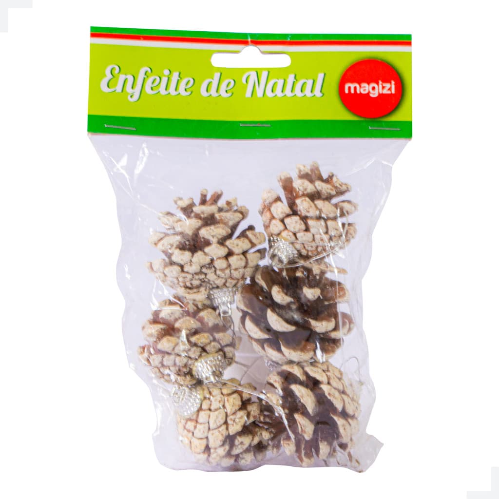 Enfeite de Natal Pinha Gliter Sortidos 4cm c/6 Branco Magizi