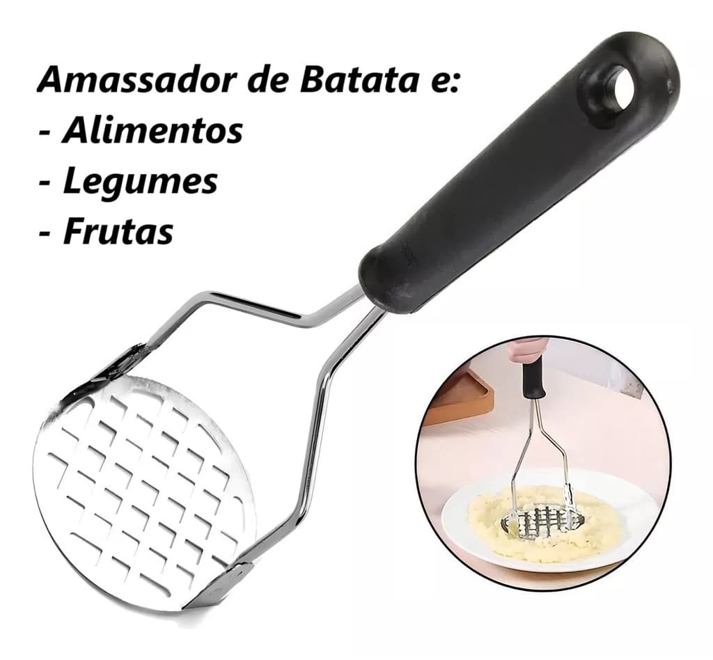Amassador De Batatas Manual Purê Frutas e Alimentos -  INOX
