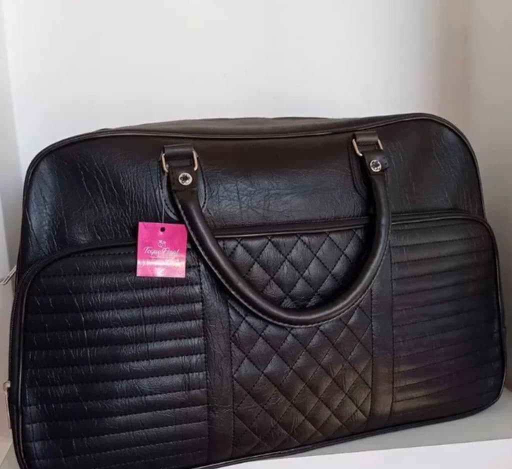 Bolsa Mala de Viagem de Couro Preto