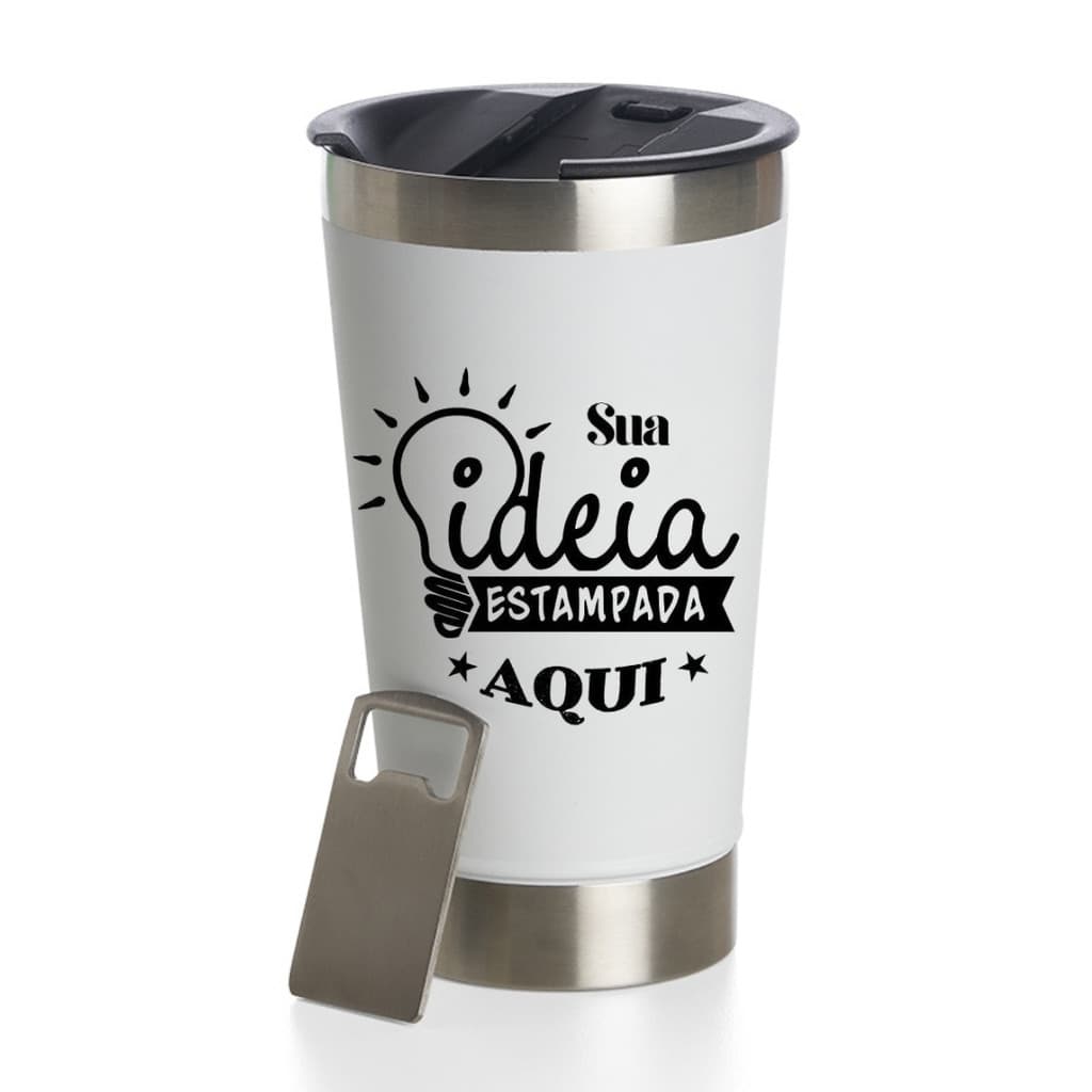 Personalizado - Copo Térmico Inox com TAMPA e ABRIDOR (473 ml) - Branco