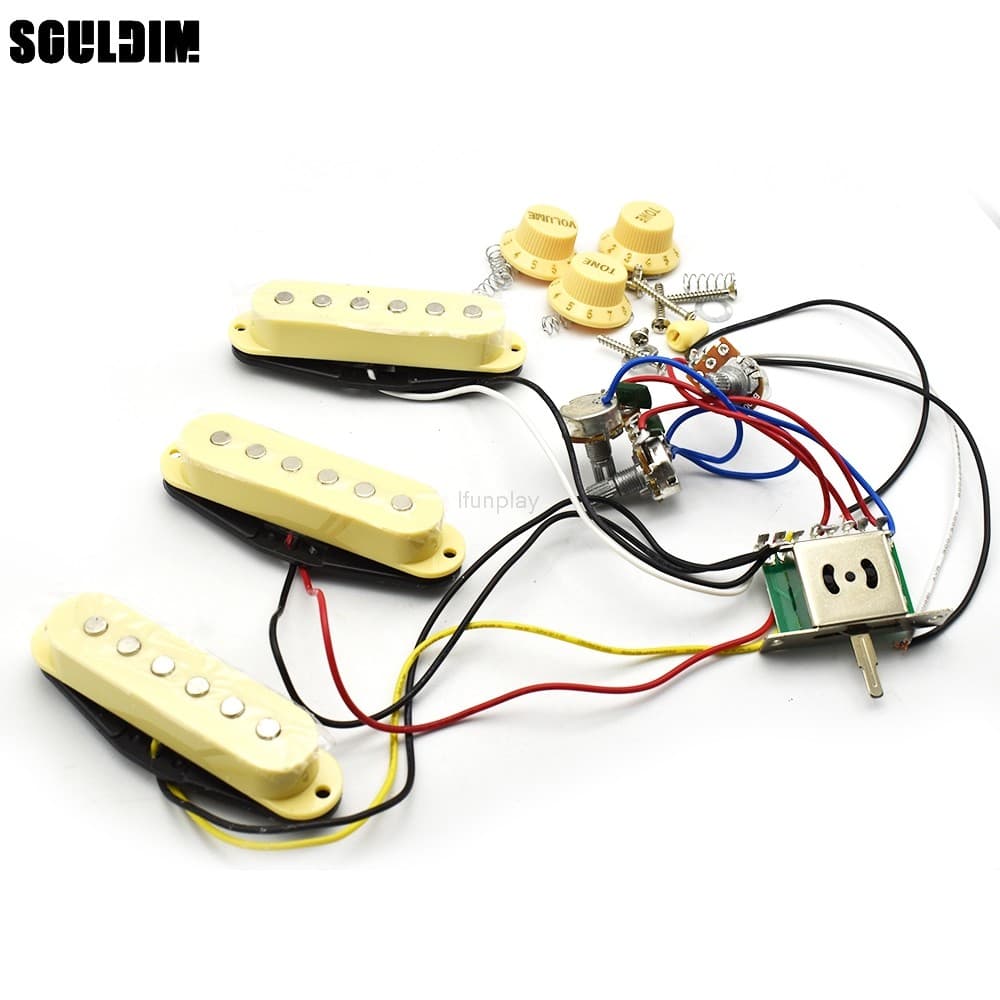 Chicote De Fiação Para Captador De Guitarra Elétrica , Interruptor Pré-Fiado De 5 Vias , 2T1V SSS , ST , Preto-Branco