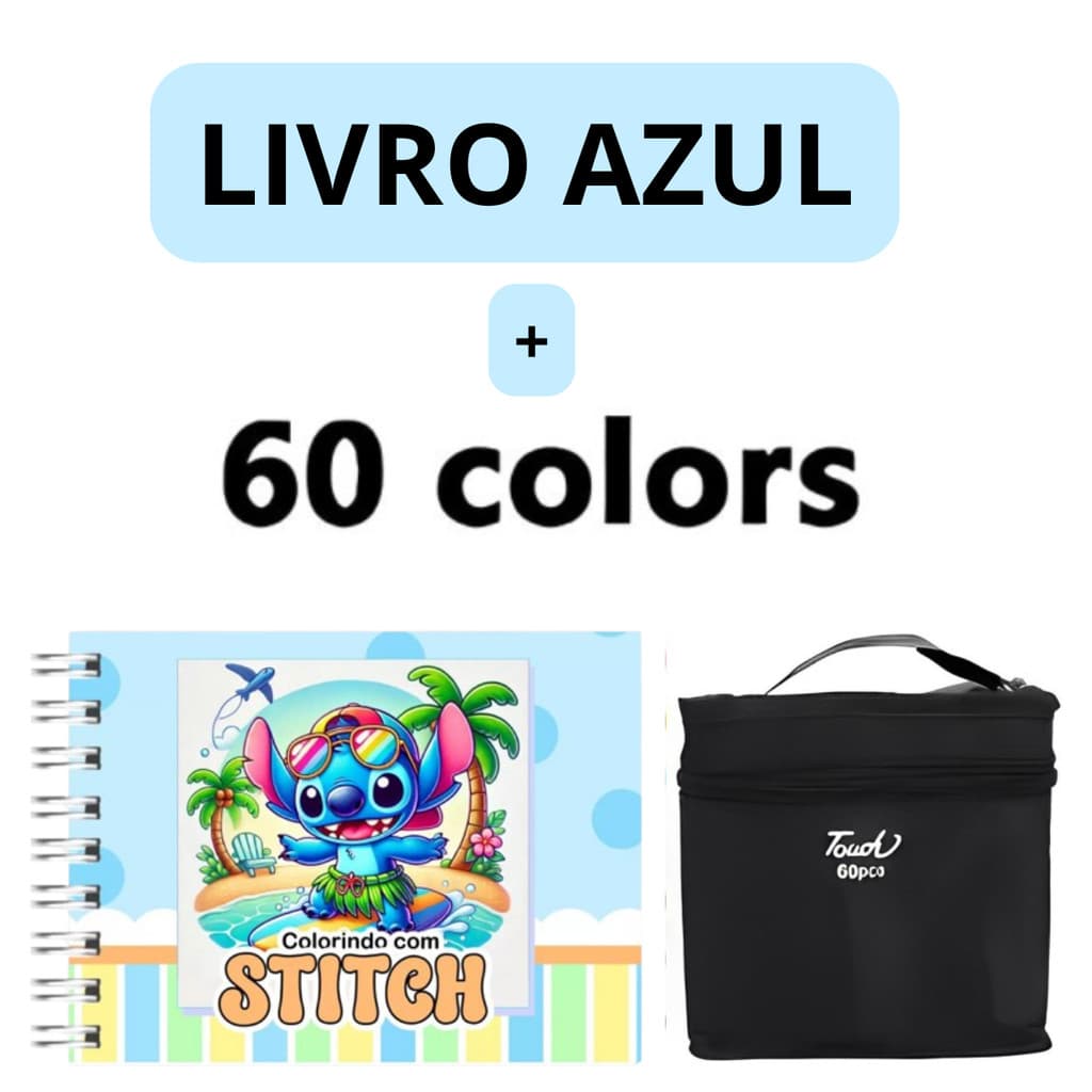 Kit Livro Colorir LIL. STI. (Azul) + 60 Canetas - Filme