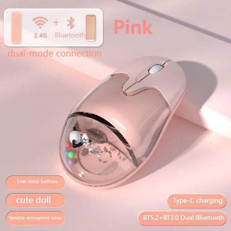 Rato Sem Fio De Modo Duplo Bonito Panda Design 2.4G USB + Bluetooth 5.0 Ratos De Computador Óptico Silencioso Recarregáv