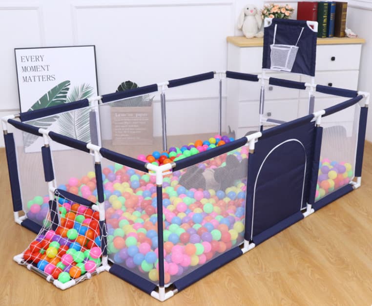 Cercadinho  para Bebe Chiqueirinho para menino Retangular 180X120X60CM Com Cesta De Basquete e Gol Cor: Azul