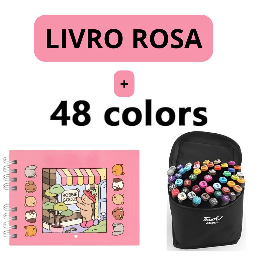 Kit Livro Colorir URSO BOB (Rosa) + 48 Canetas - Estimula