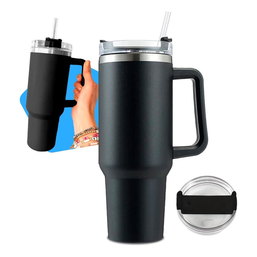 Copo Térmico Inox Com Alça Tampa Canudo 1200ml Caneca Grande