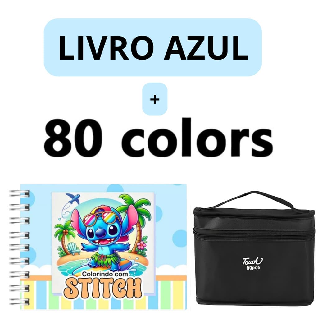 Kit Livro Colorir LIL. STI. (Azul) + 80 Canetas - Filme