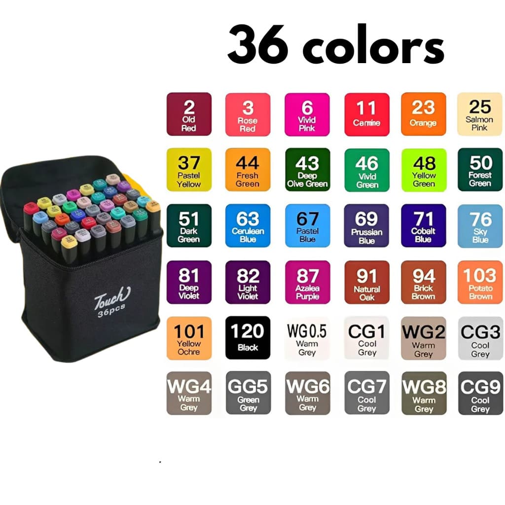 Conjunto de Caneta Colorida Ponta Dupla 36Pçs com Estojo (Versão Pretas ou Brancas)