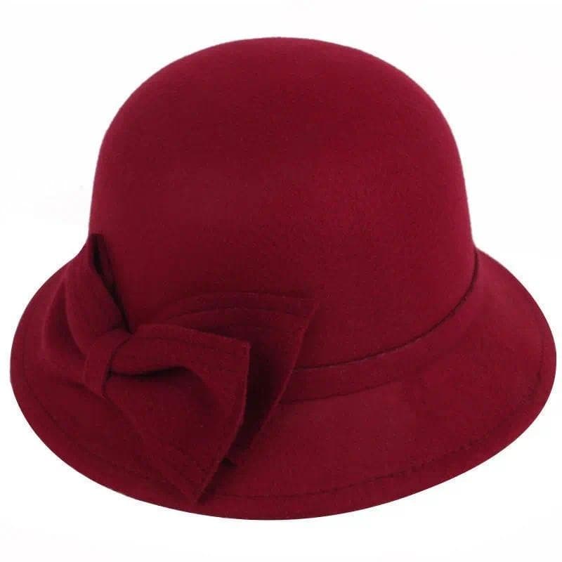 Chapéu Vintage Feminino Estilo Bucket com Laço, Chapéu Fedora de Feltro de Lã para Mulheres, Inverno e Outono, Chapéu de