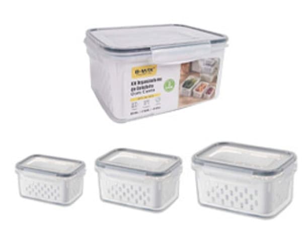 Kit 3 Organizador Pote Cesto Frutas Legumes Geladeira Grande