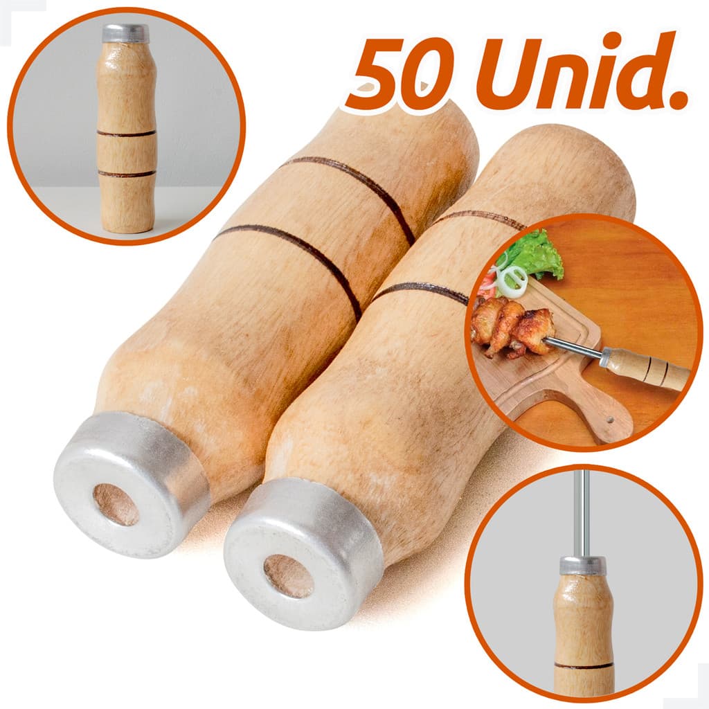 Cabo de Madeira para Espeto de Churrasco – Kit 50 Unidades