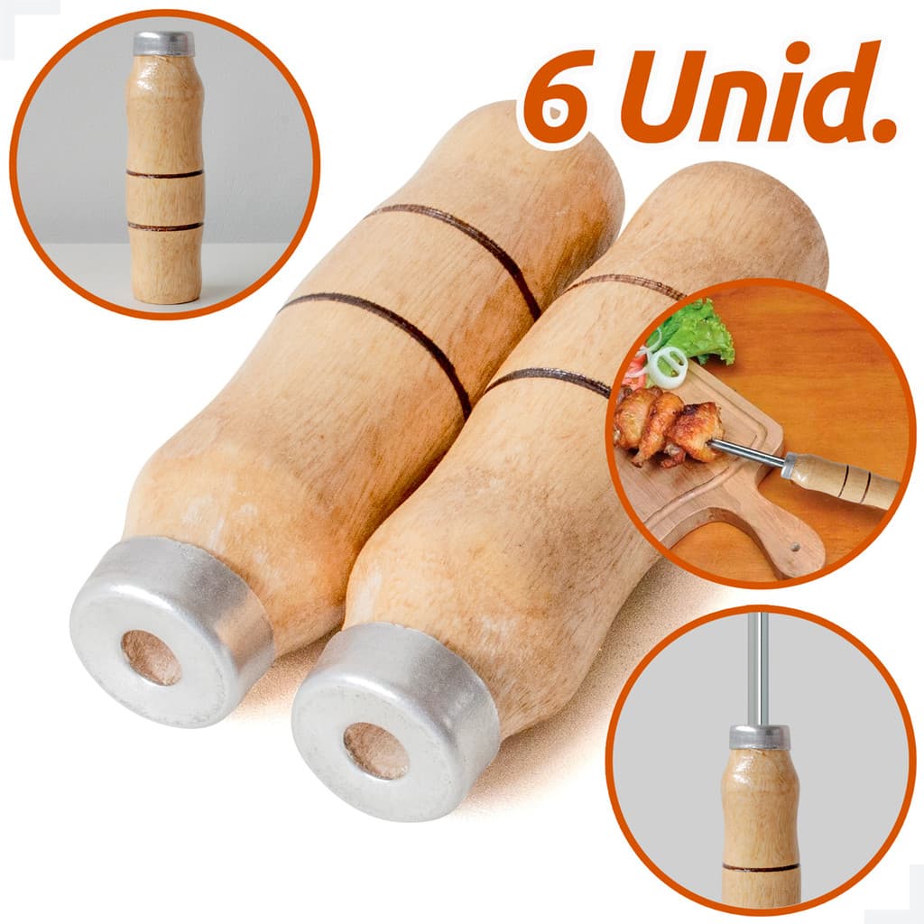 Cabo de Madeira para Espeto de Churrasco – Kit 6 Unidades