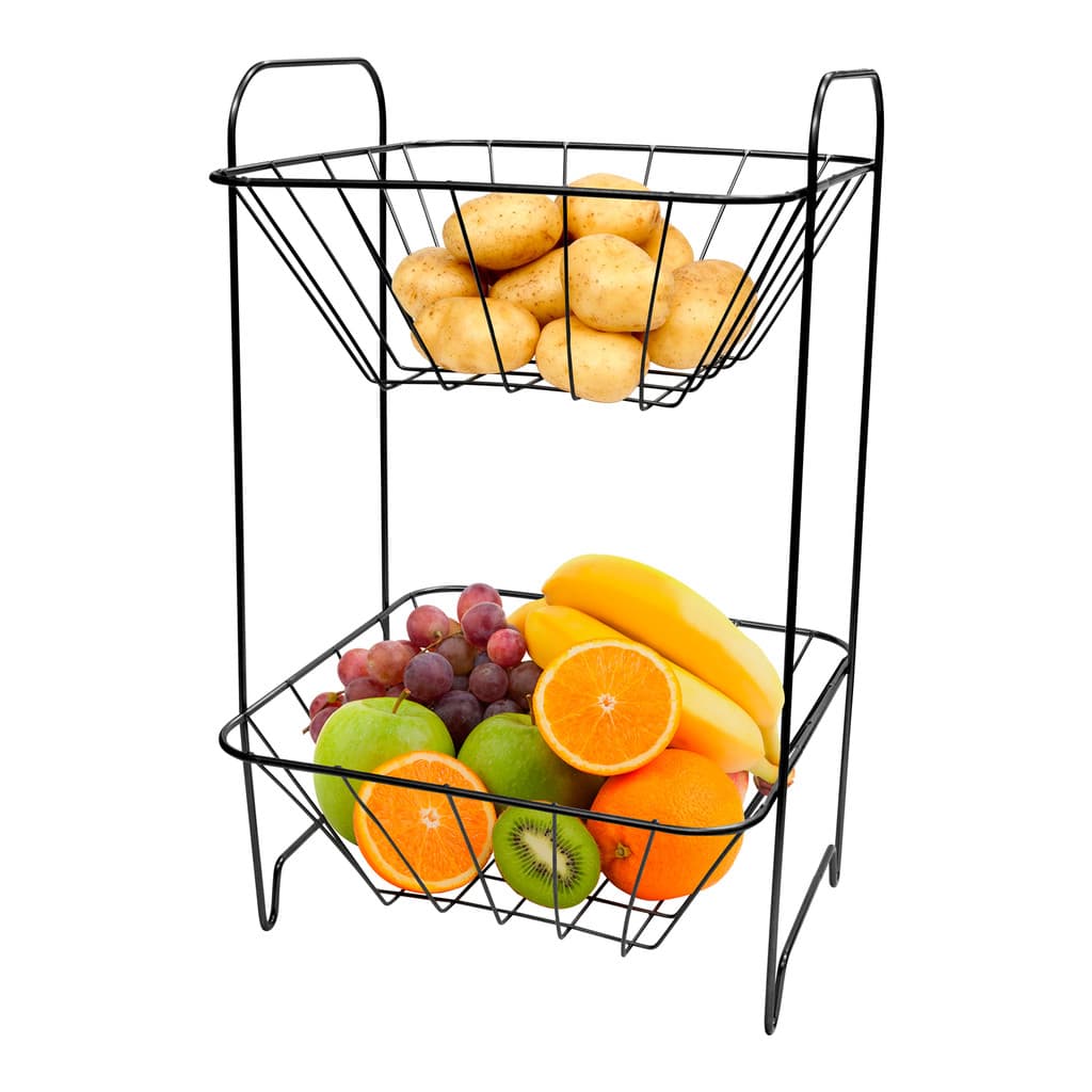 Fruteira Quadrada Dupla para Chão na Cor Preta.